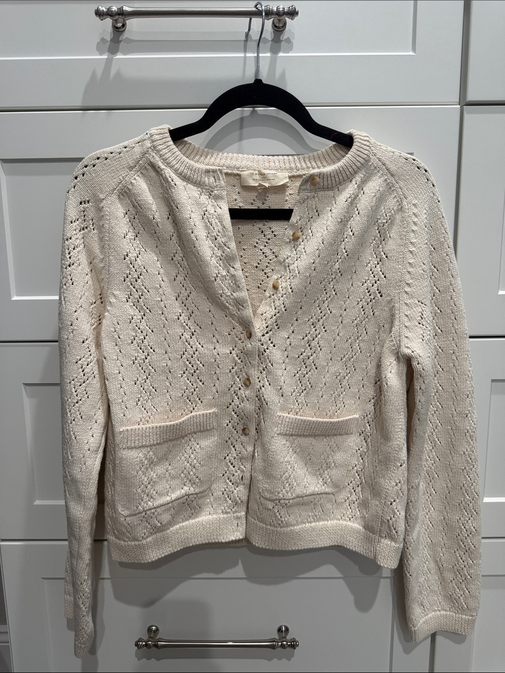 Sezane Cream Open-Knit Button Front Cardigan
